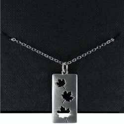 Pewter Rectangle Cut-out Maple Leaf w/chain